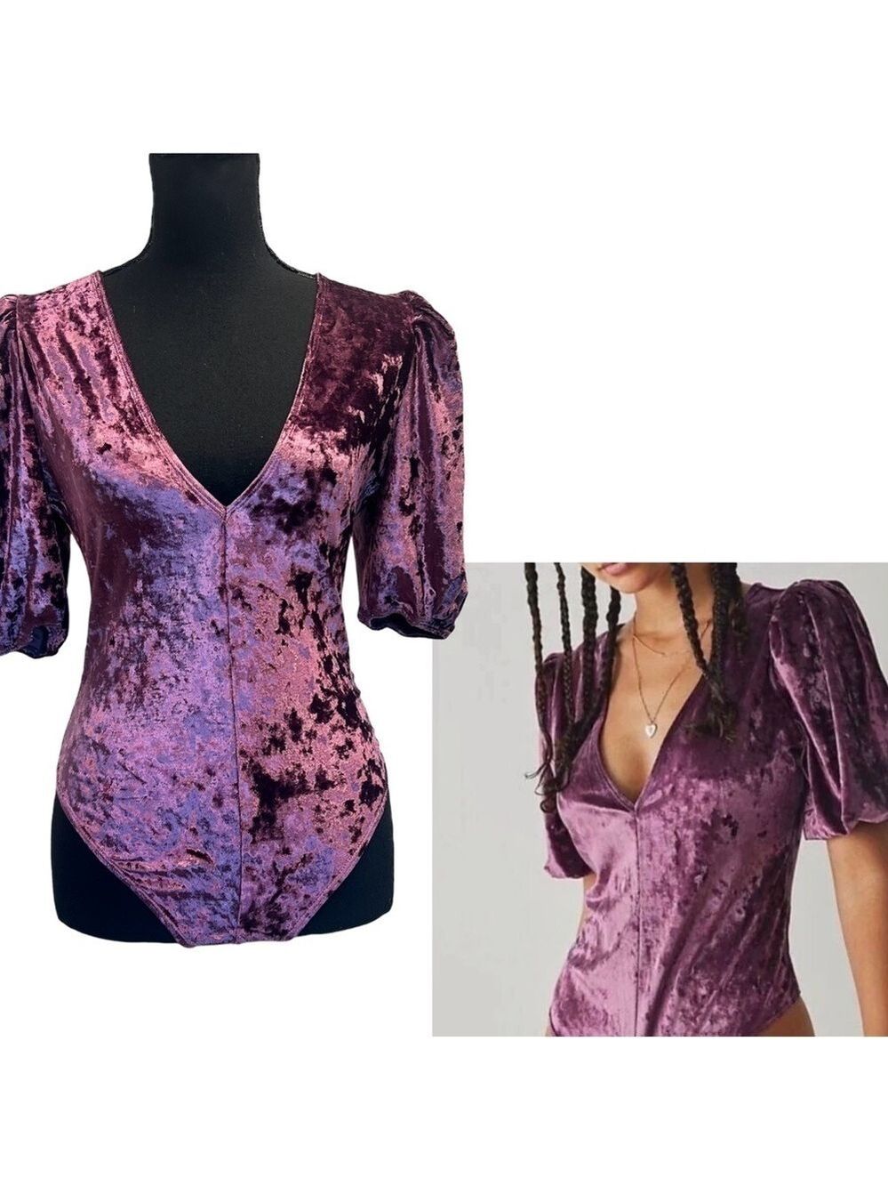 Free People Intimately Don't You Wish Velvet Bodysuit purple XS NWOT